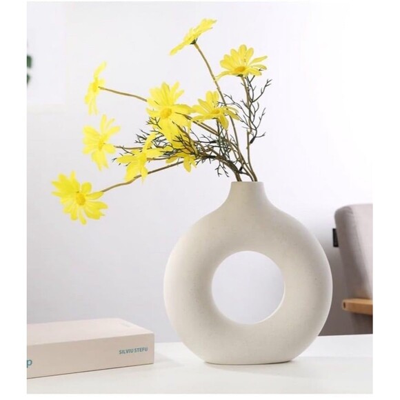 Ceramic Vase Donut shape Minimalist Style Modern Boho Chic Pottery Barn look New - Picture 4 of 6